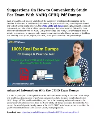 Polish Your Capabilities With all the Enable Of CPHQ Pdf Dumps