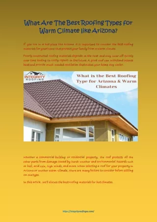 What Are The Best Roofing Types For Warm Climate Like Arizona ?