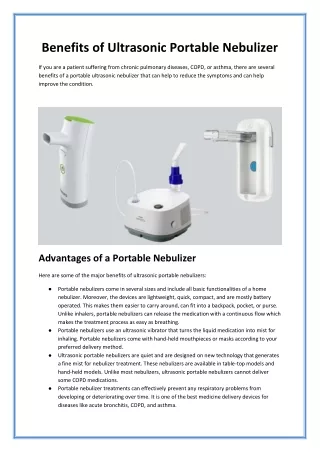 benefits of ultrasonic portable nebulizer