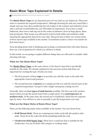basin mixer taps explained in details
