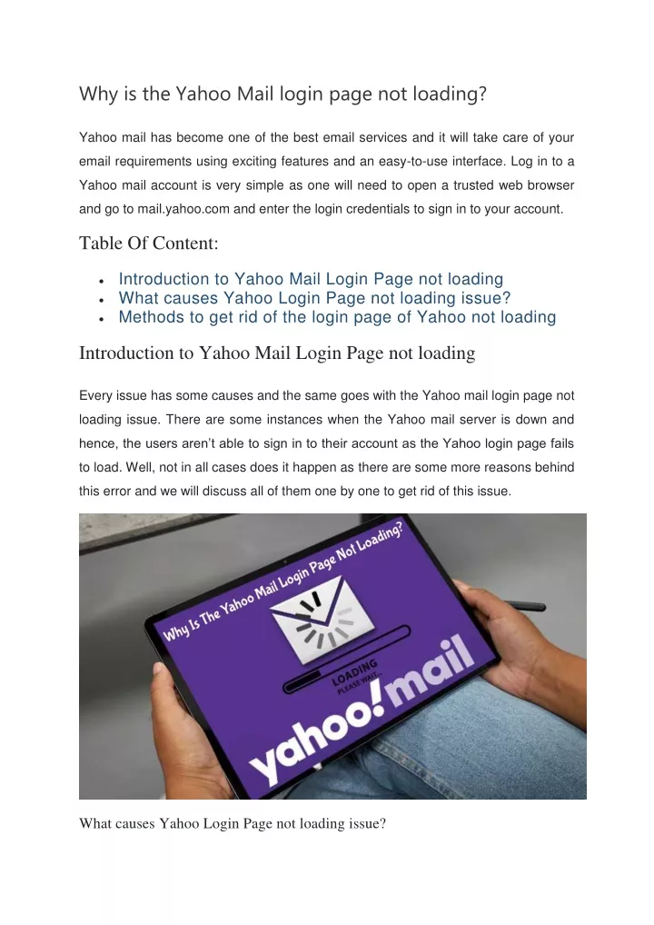 why is the yahoo mail login page not loading