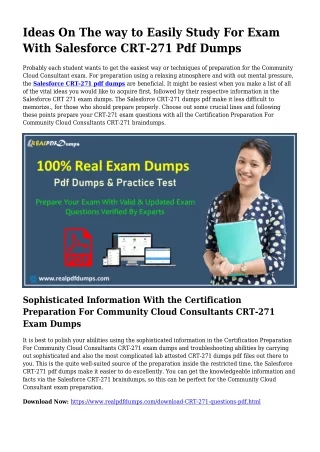 Polish Your Abilities Along with the Aid Of CRT-271 Pdf Dumps