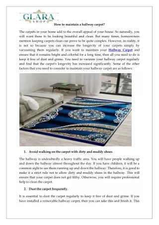 how to maintain a hallway carpet