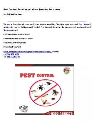 Pest Control Services in Lahore Termites Treatment | HafizPestControl