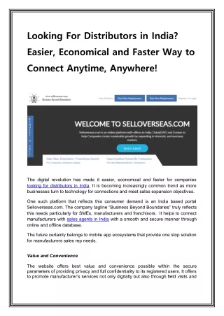 Looking For Distributors in India-Easier, Economical and Faster Way to Connect Anytime, Anywhere!
