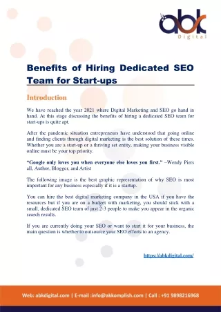 benefits of hiring dedicated seo team for start ups