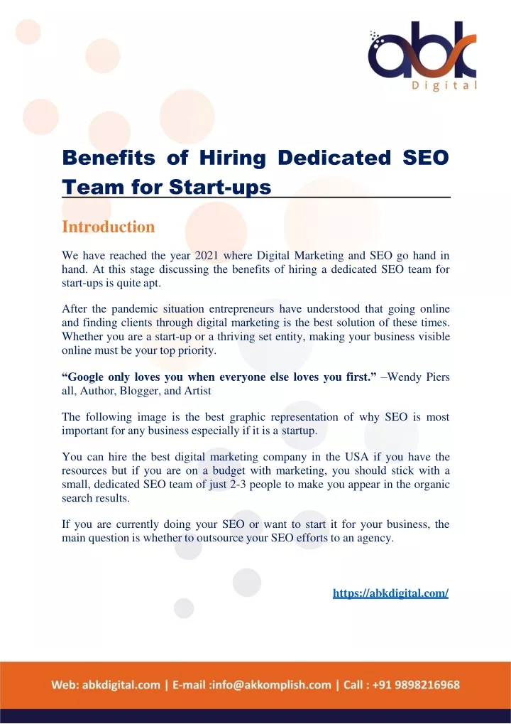 benefits of hiring dedicated seo team for start ups