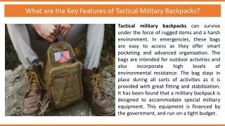 What are the Key Features of Tactical Military Backpacks