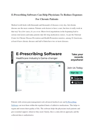 E-Prescribing Software Can Help Physicians To Reduce Expenses For Chronic Patients