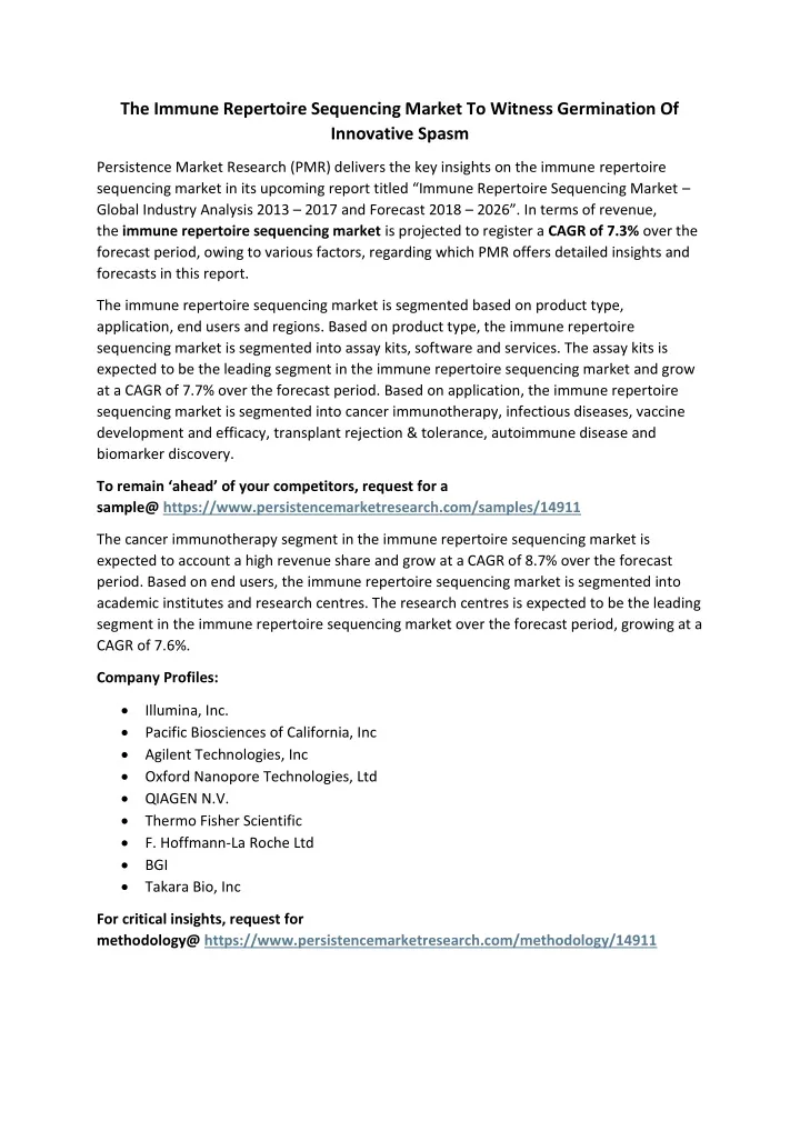 the immune repertoire sequencing market