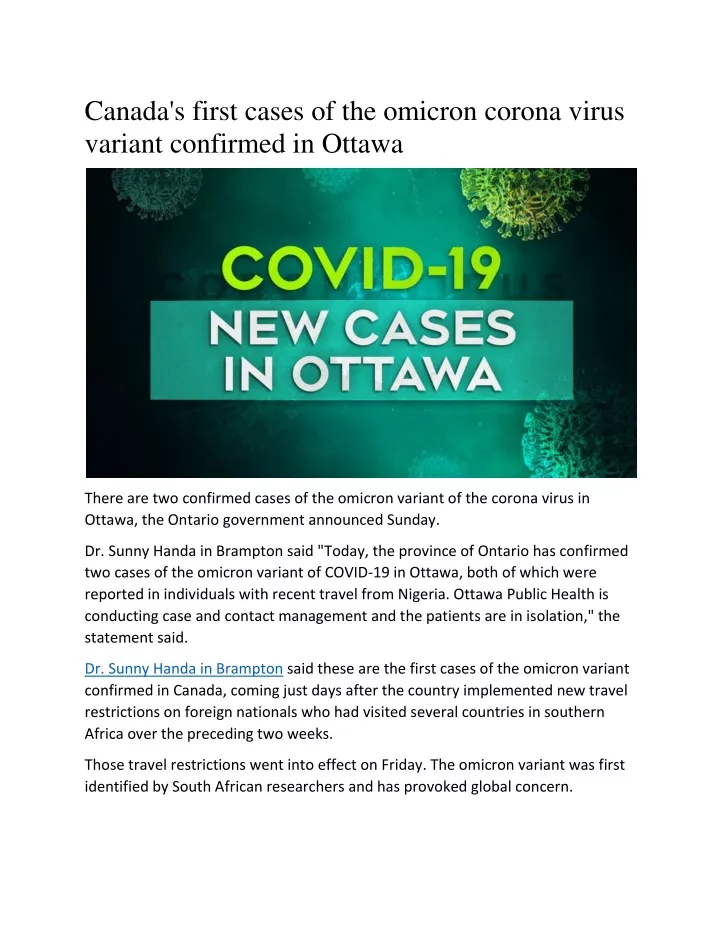 canada s first cases of the omicron corona virus