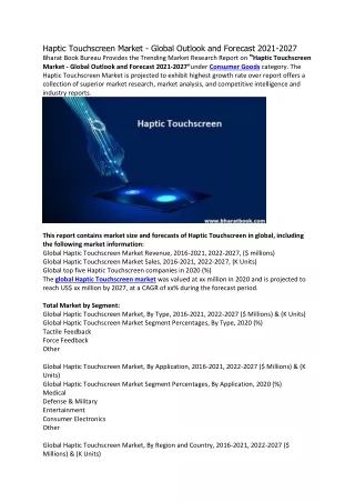 haptic touchscreen market global outlook