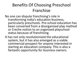 Benefits Of Pre School Franchise