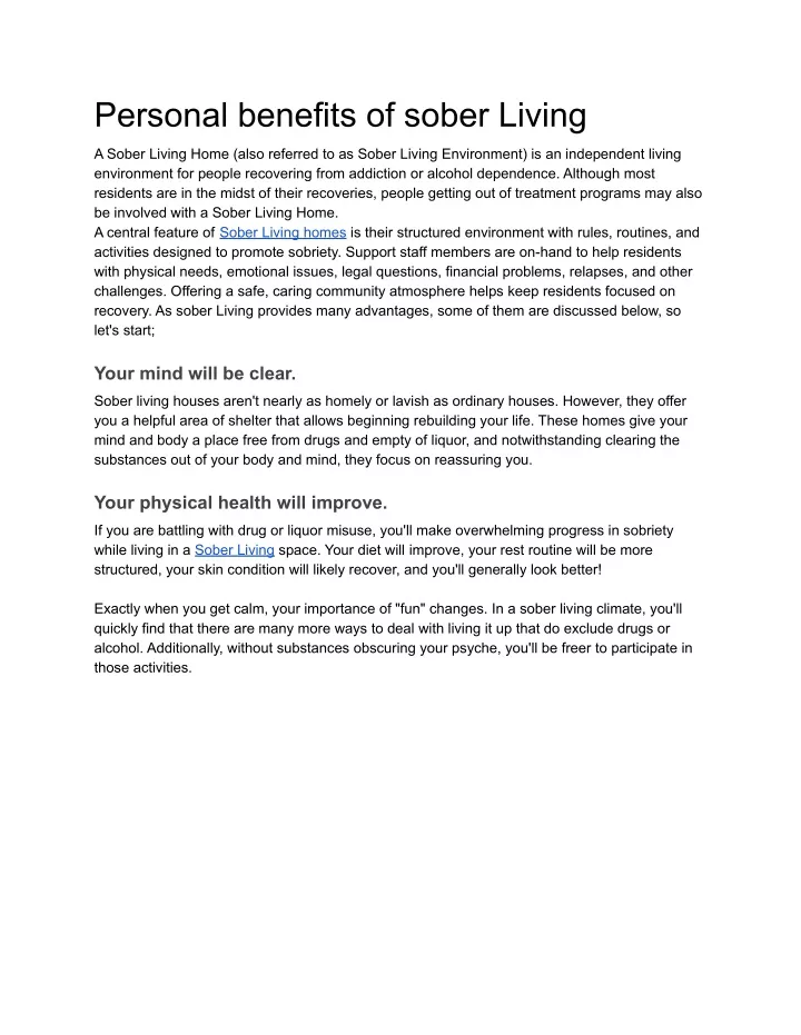personal benefits of sober living
