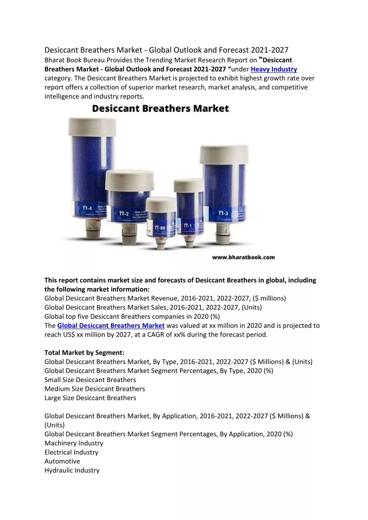 desiccant breathers market global outlook