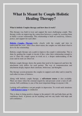 What Is Meant by Couple Holistic Healing Therapy