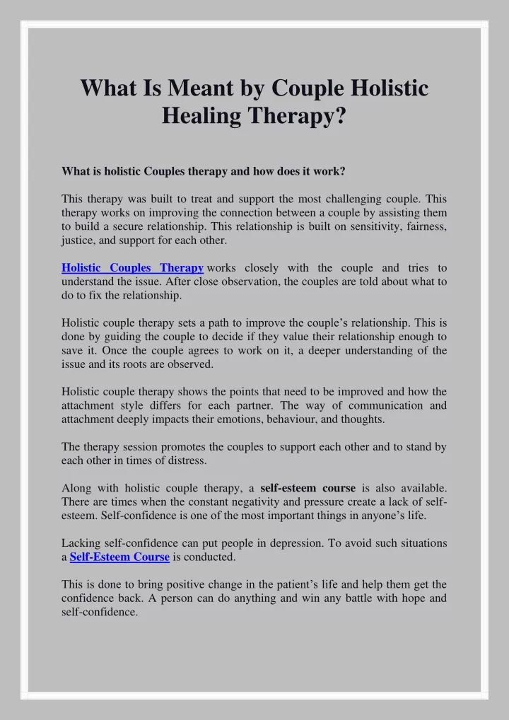 what is meant by couple holistic healing therapy