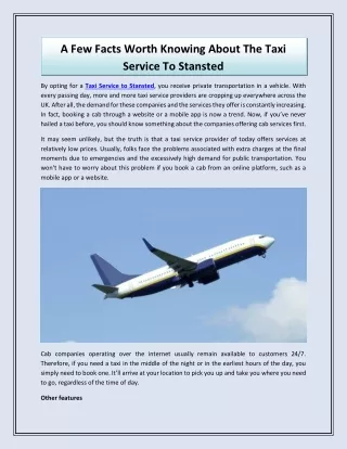 A Few Facts Worth Knowing About The Taxi Service To Stansted