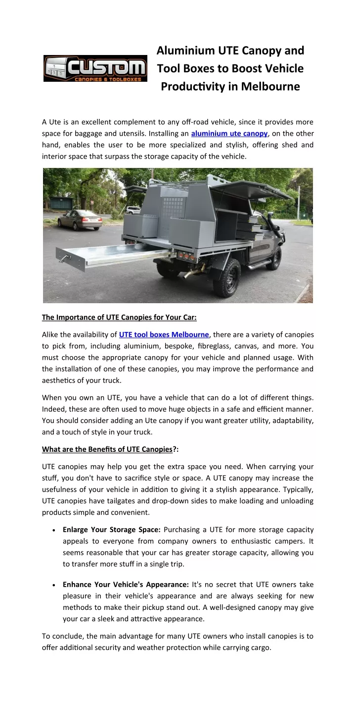 aluminium ute canopy and tool boxes to boost