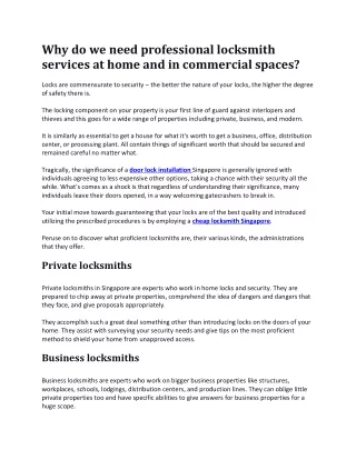 why do we need professional locksmith services