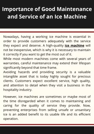 importance of good maintenance and service