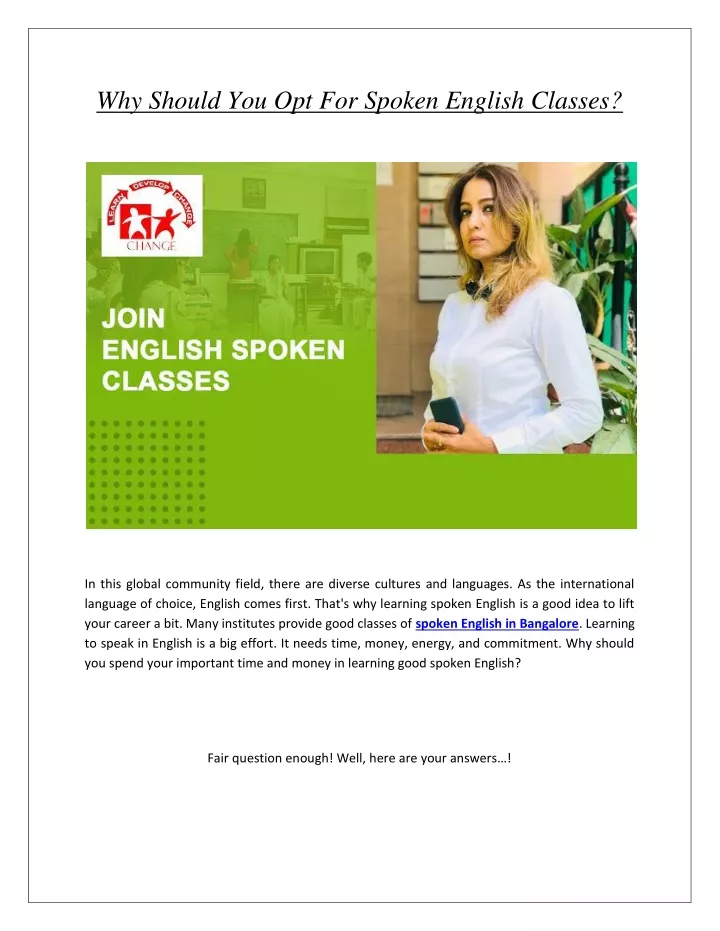 why should you opt for spoken english classes