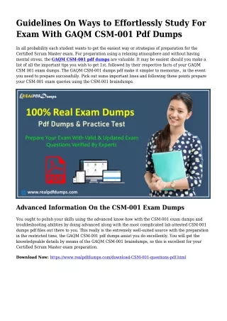 Polish Your Skills Using the Assistance Of CSM-001 Pdf Dumps