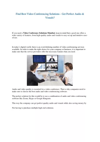 Find Best Video Conferencing Solutions - Get Perfect Audio & Visuals?