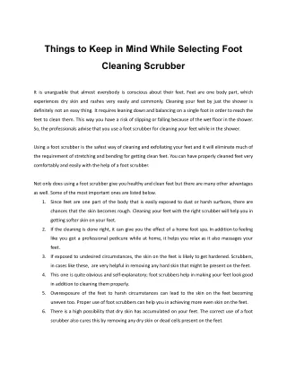 Things to Keep in Mind While Selecting Foot Cleaning Scrubber