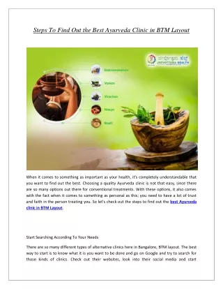 Steps To Find Out the Best Ayurveda Clinic in BTM Layout