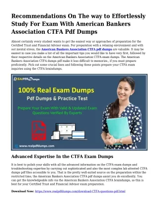 CTFA PDF Dumps To Solve Planning Challenges
