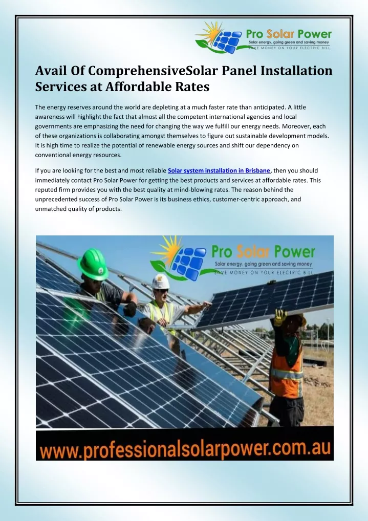 avail of comprehensivesolar panel installation