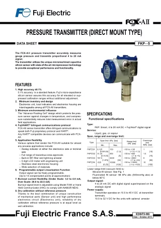 Fuji Electric Pressure Transmitter (Direct Mount Type) | Instronline