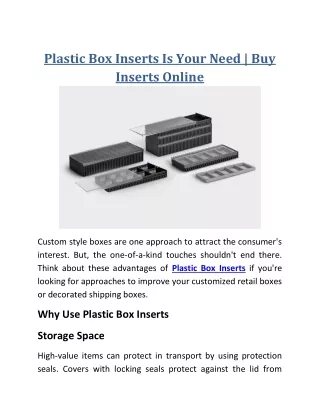 Plastic Box Inserts Is Your Need | Buy Inserts Online