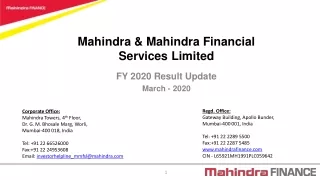 MAHINDRA AND MAHINDRA FINANCIAL SERVICES LTD quarter 4 financial year 2020 presentation