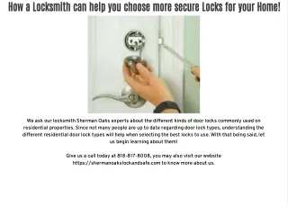 How a Locksmith can help you choose more secure Locks for your Home!