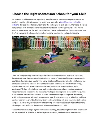 Choose the Right Montessori School for your Child