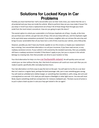Solutions for Locked Keys in Car Problems