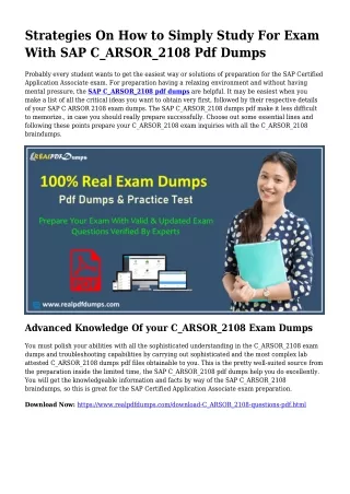 Polish Your Techniques Along with the Assist Of C_ARSOR_2108 Pdf Dumps