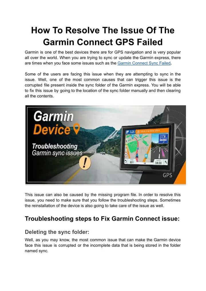 how to resolve the issue of the garmin connect