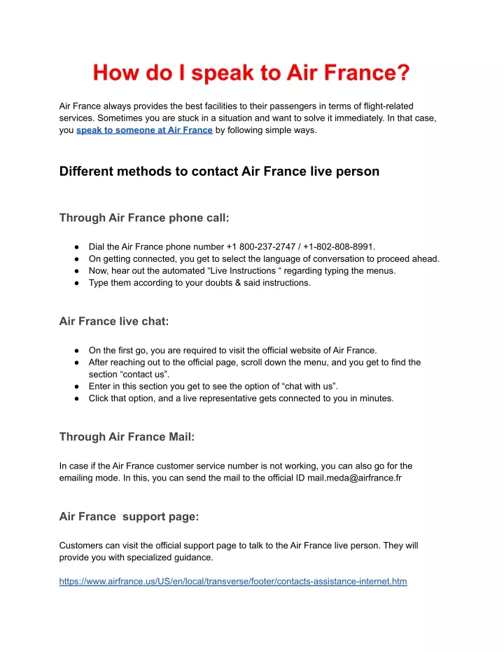 how do i speak to air france