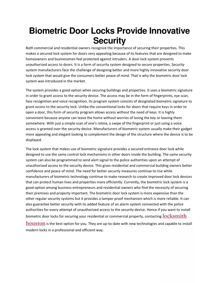 biometric door locks provide innovative security