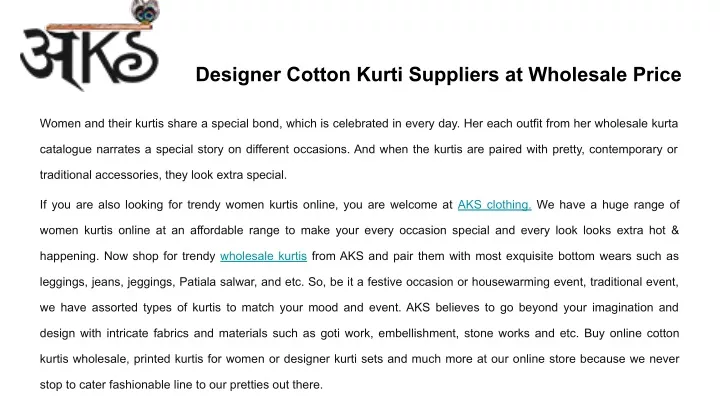 designer cotton kurti suppliers at wholesale price