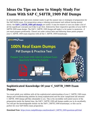 Polish Your Skills Using the Assist Of C_S4FTR_1909 Pdf Dumps