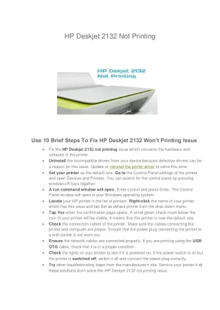 hp deskjet 2132 not printing