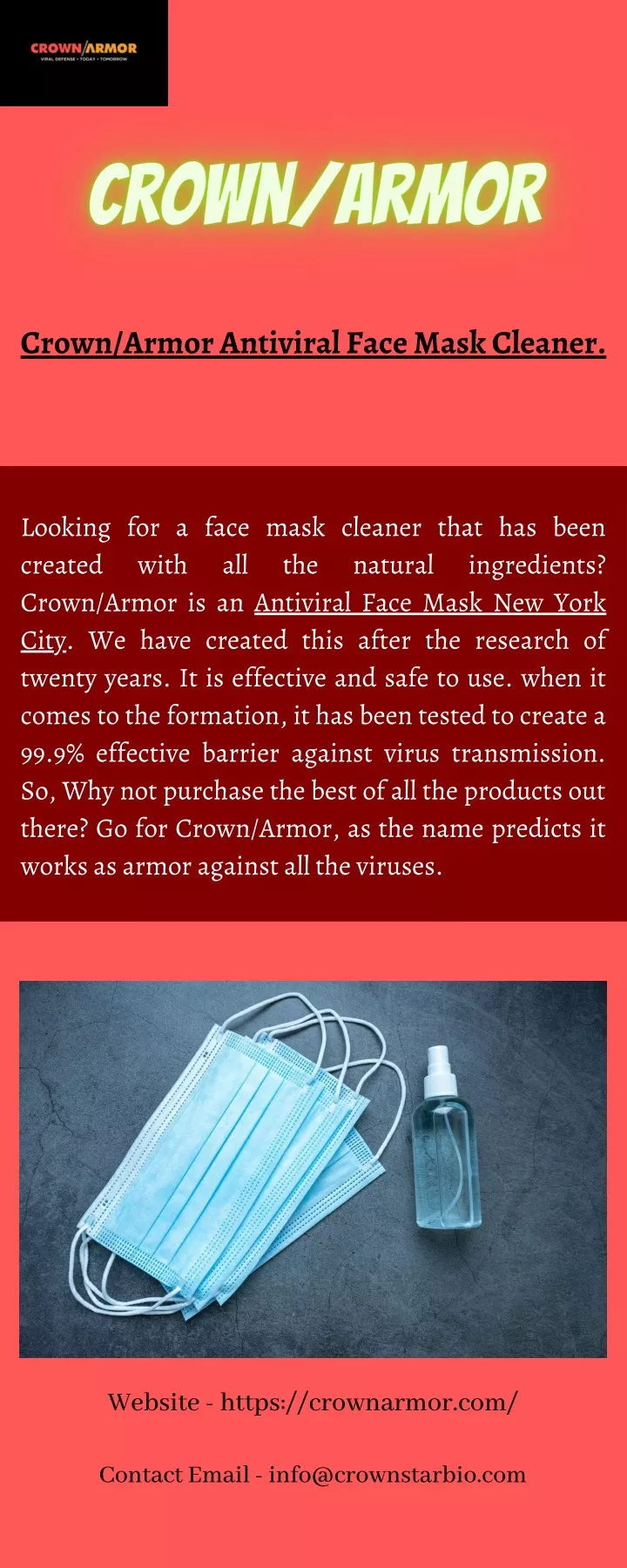 crown armor antiviral face mask cleaner