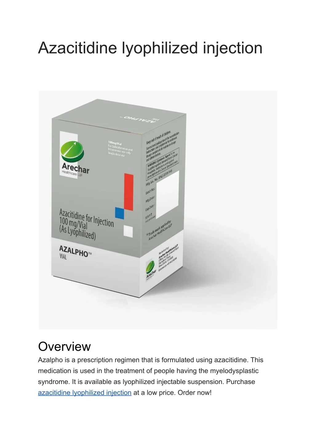 PPT - Azacitidine lyophilized injection PowerPoint Presentation, free ...