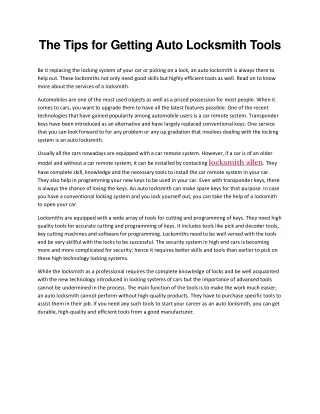 The Tips for Getting Auto Locksmith Tools