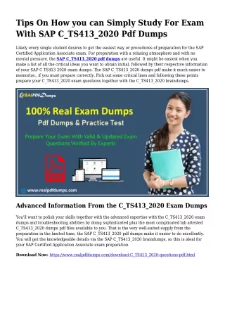 Sustainable C_TS413_2020 Dumps Pdf For Incredible Result