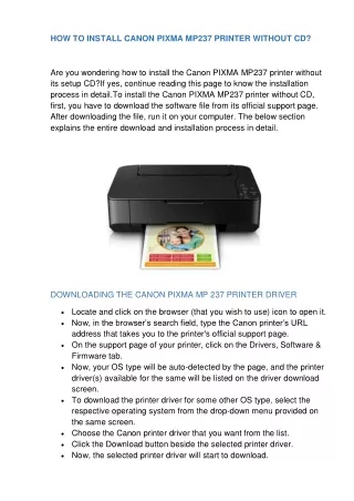 How To Install Canon Pixma Mp237 Printer Without Cd? |Quick Help